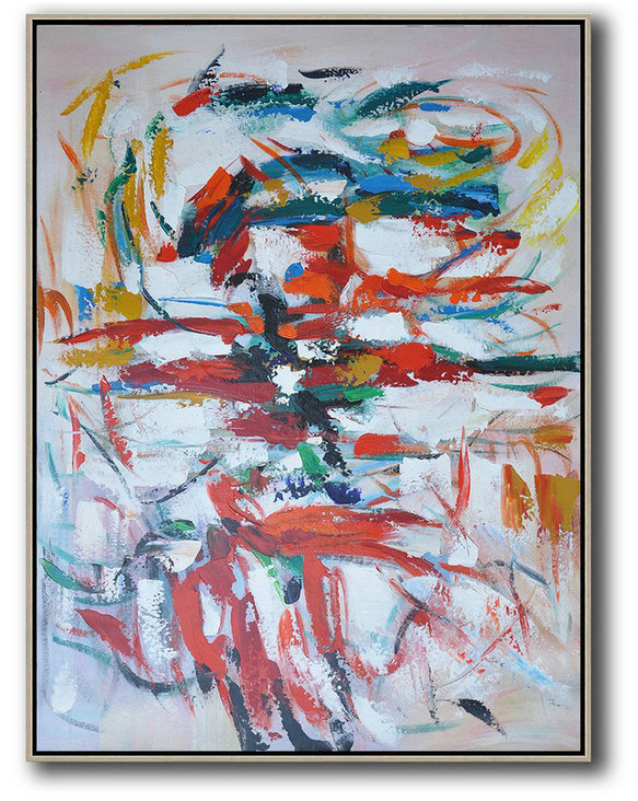 Original Extra Large Wall Art,Vertical Palette Knife Contemporary Art,Large Wall Art Canvas,Red,White,Blue,Orange.etc